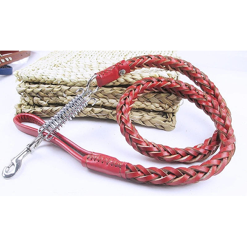 Heavy Duty Leather Braided Traction Dog Leash