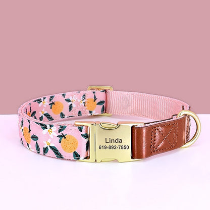 Flower Print PU Leather Dogs Collar