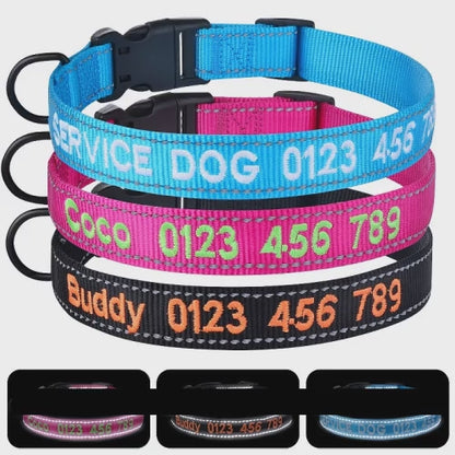 Introducing the Ultimate Embroidered Reflective Dog Collar with Personalized Name! This high-quality collar offers a perfect blend of style and safety for your furry friend. Made from eco-friendly microfiber material, it boasts an adjustable nylon strap that ensures a comfortable fit for dogs of all sizes. The reflective design enhances visibility during nighttime walks, while the customizable feature allows you to engrave your dogs name and phone number directly onto the collar. Dont compromise on sustaina