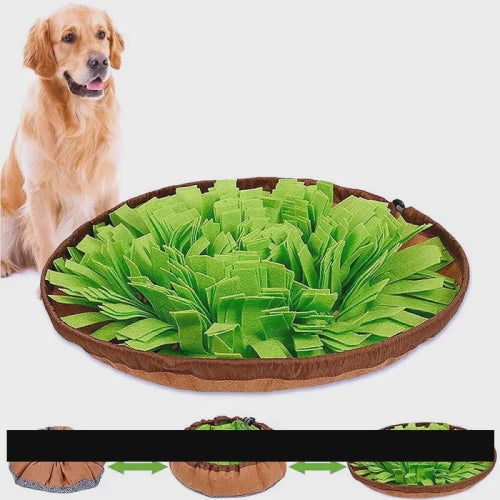 Introducing the ultimate training snack toy for dogs - the Snuffle Mat Puzzle Toy! This innovative slow feeding bowl dispenser comes with a washable mat that engages your dogs sense of smell and stimulates mental activity. Made from non-slip, durable material in various colors, this challenging and fun approach to mealtime will keep your furry friend entertained for hours. So why wait? Engage your dog today with our Snuffle Mat Puzzle Toy!