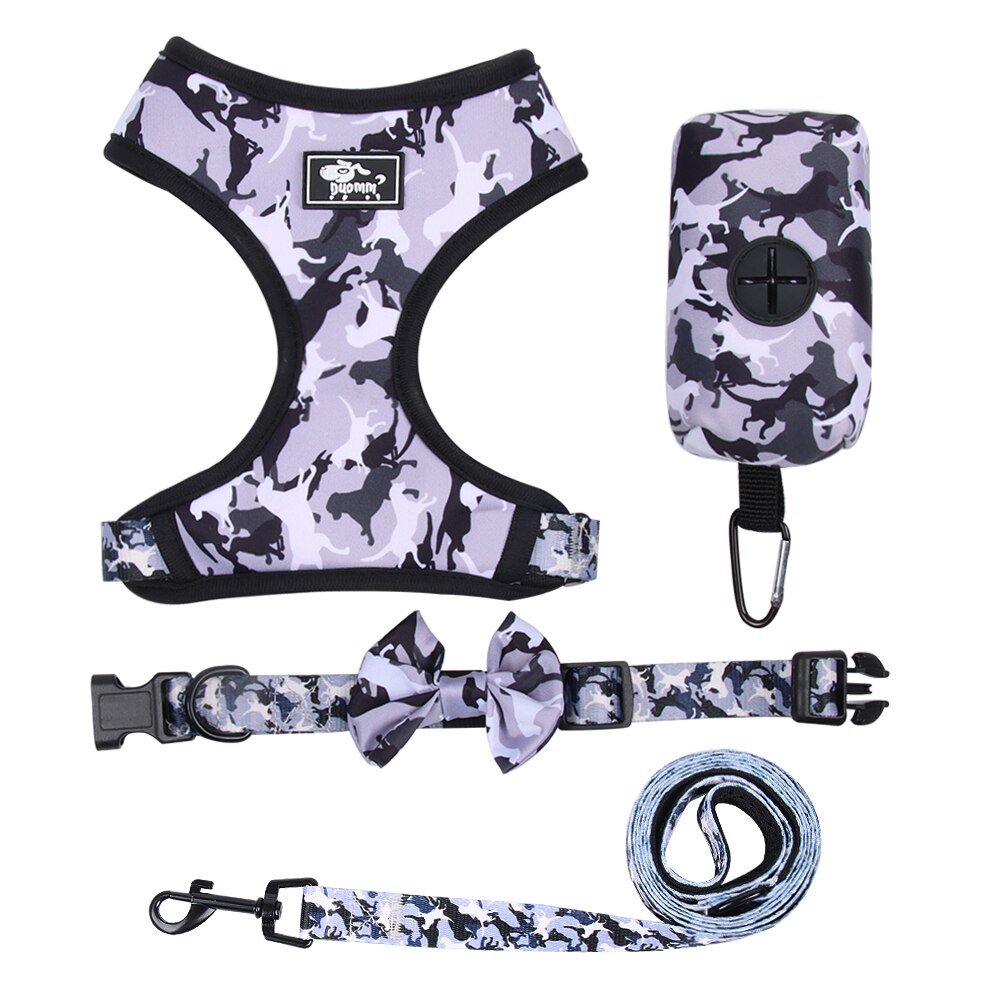 4 Combo Matching Dog Collar Harness Leash Set With Pouch