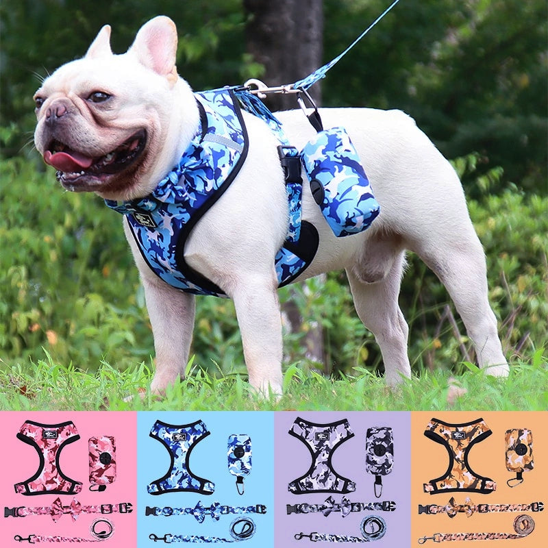4 Combo Matching Dog Collar Harness Leash Set With Pouch