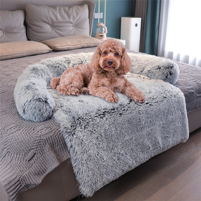 Calming Faux Fur Plush Dog Bed