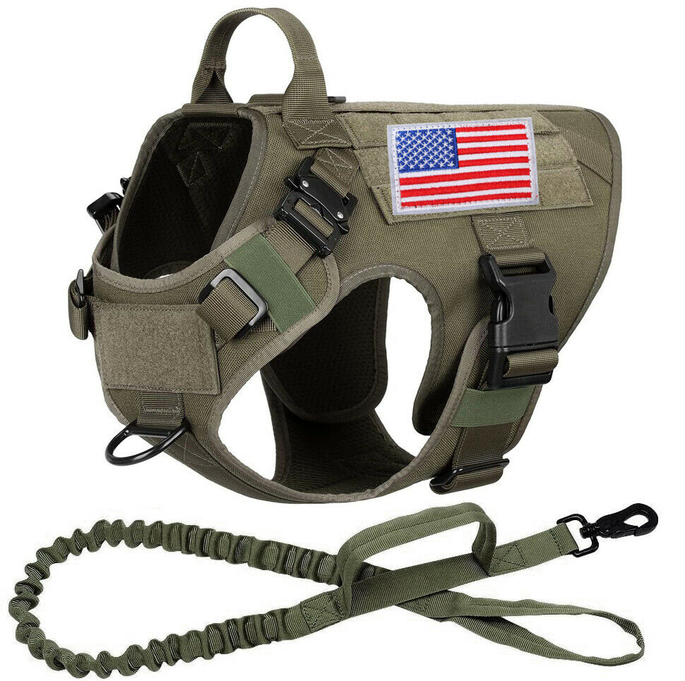 Tactical No Pull Military Dog Harness green with flag