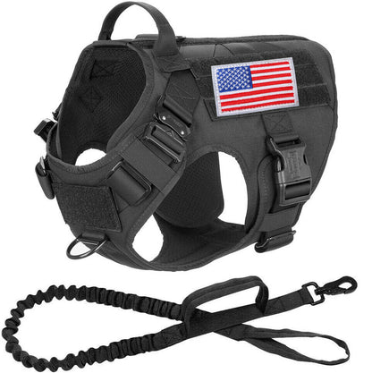 Tactical No Pull Military Dog Harness black with flag