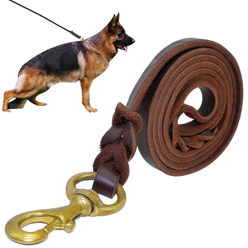 Black color leather dog leash 