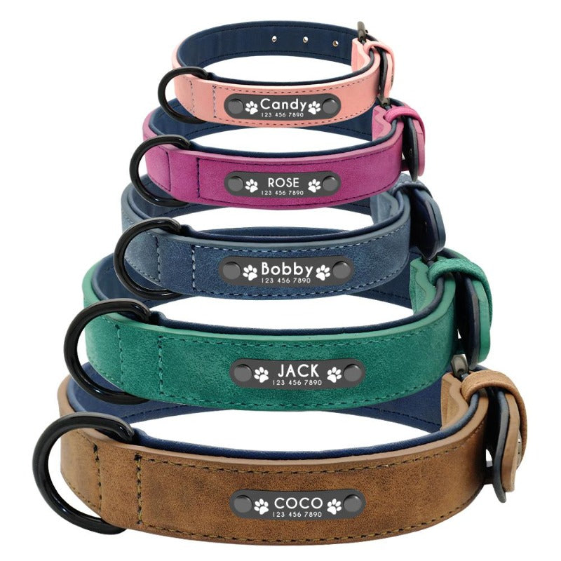 Personalized custom leather pet dog collar neck belt with name